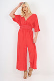 italian polka dot print shirred elasticated waist v neck jumpsuit For Women  - Dropwear
