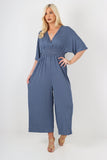 italian polka dot print shirred elasticated waist v neck jumpsuit For Women  - Dropwear