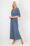 italian polka dot print shirred elasticated waist v neck jumpsuit For Women  - Dropwear