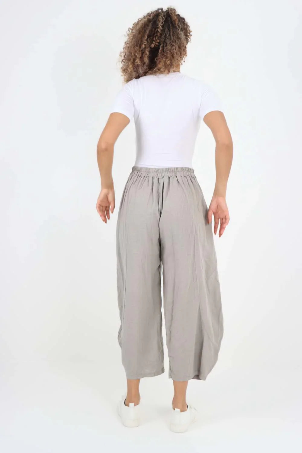 White Italian Plain Layered 3/4 Linen Jogger For Women 16 - Dropwear