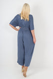 italian polka dot print shirred elasticated waist v neck jumpsuit For Women  - Dropwear