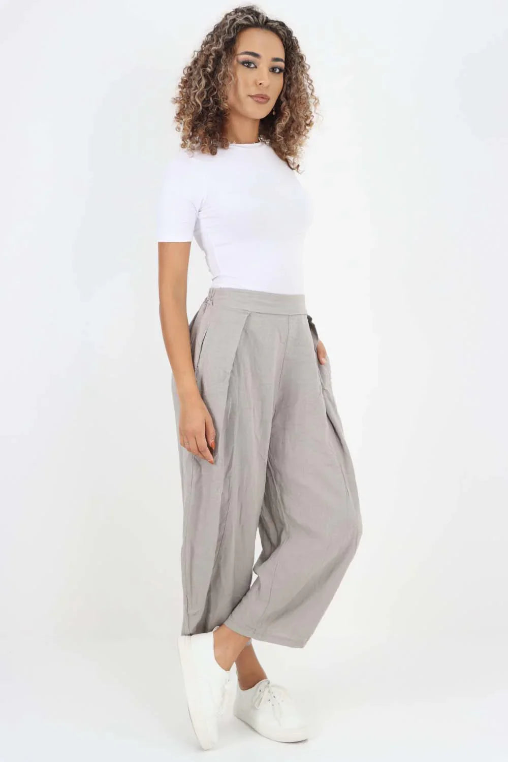 Italian Plain Layered 3/4 Linen Jogger For Women  - Dropwear