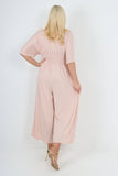 italian polka dot print shirred elasticated waist v neck jumpsuit For Women  - Dropwear