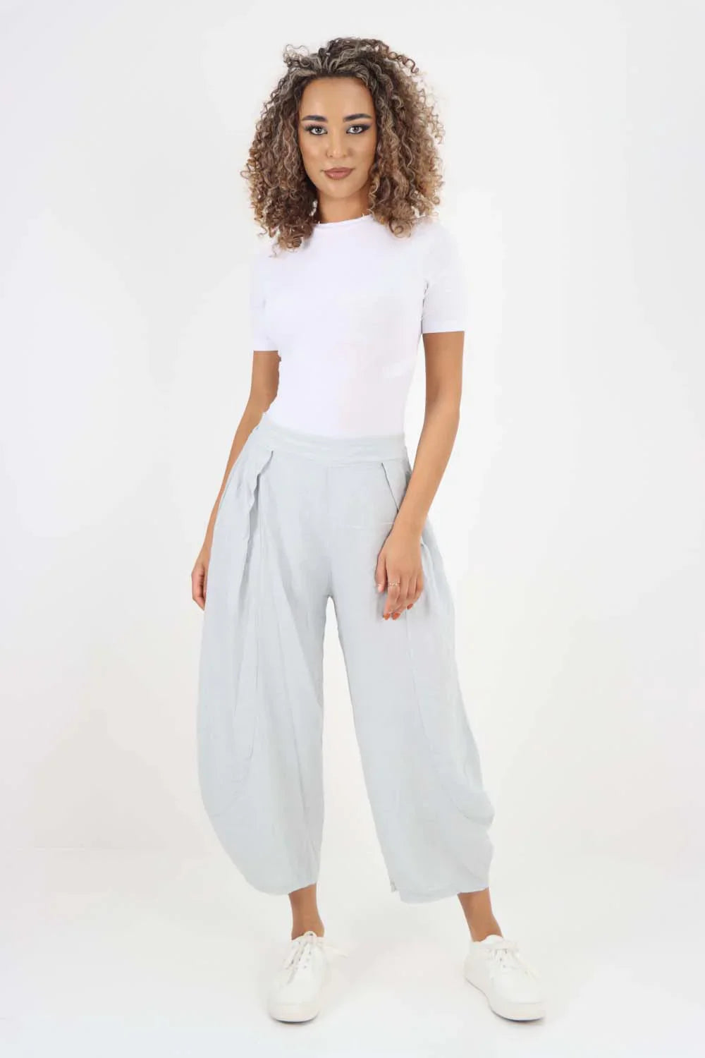 Stone Italian Plain Layered 3/4 Linen Jogger For Women 10 - Dropwear