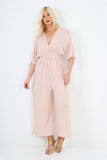italian polka dot print shirred elasticated waist v neck jumpsuit For Women  - Dropwear