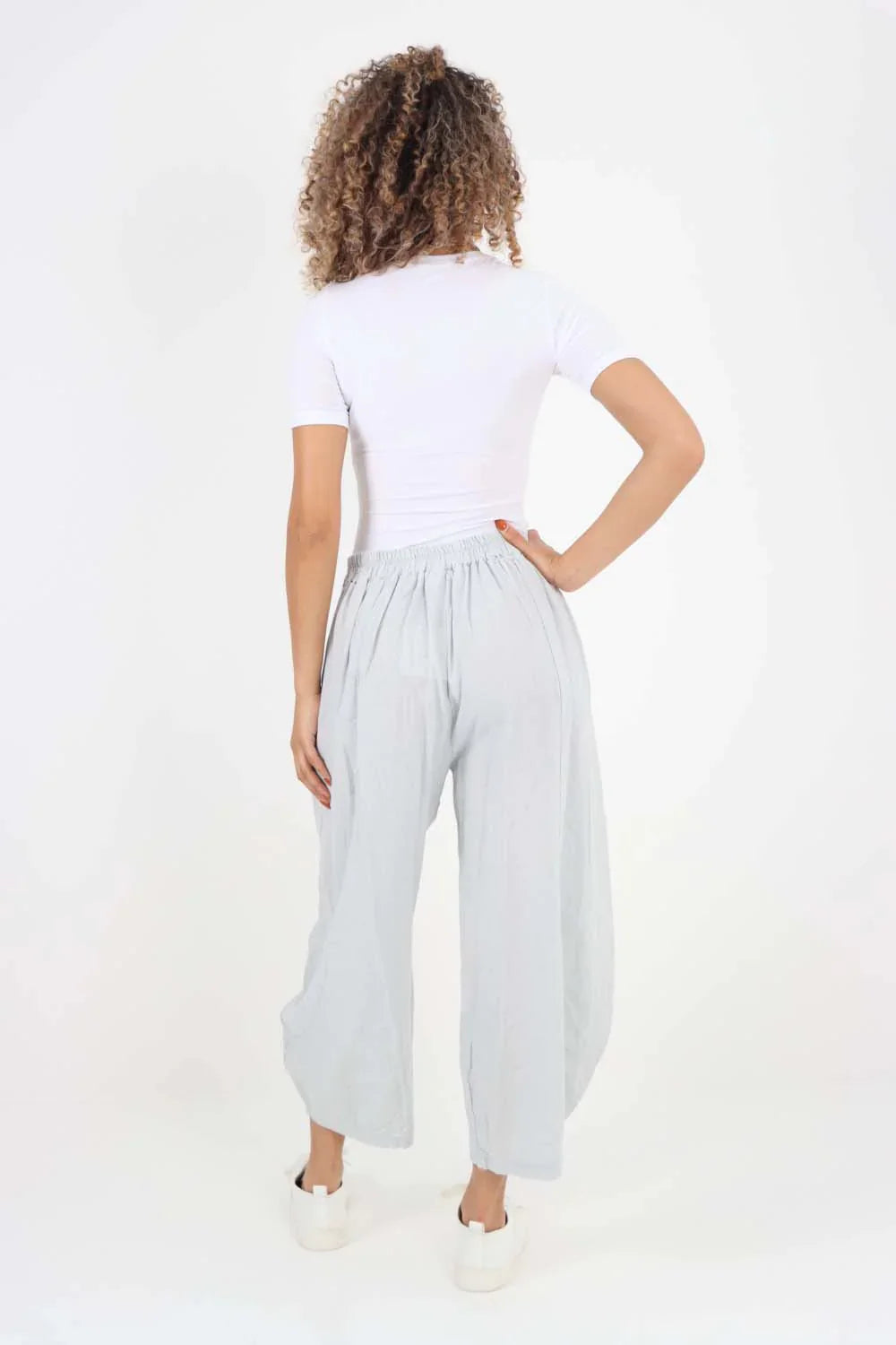 Stone Italian Plain Layered 3/4 Linen Jogger For Women 14 - Dropwear