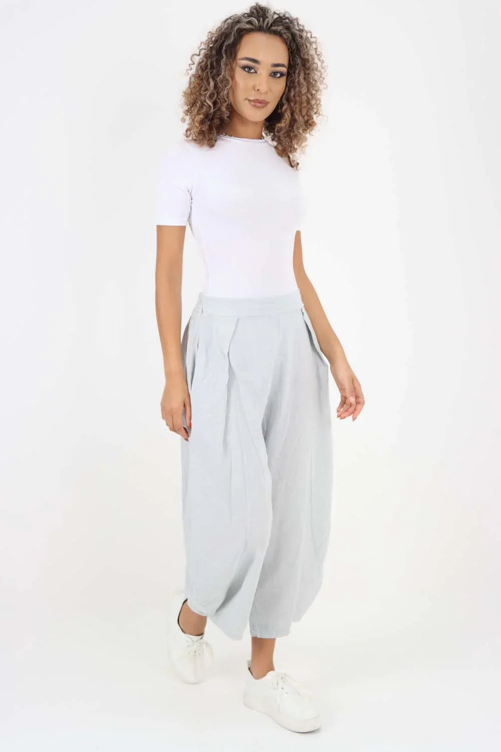 Stone Italian Plain Layered 3/4 Linen Jogger For Women 16 - Dropwear