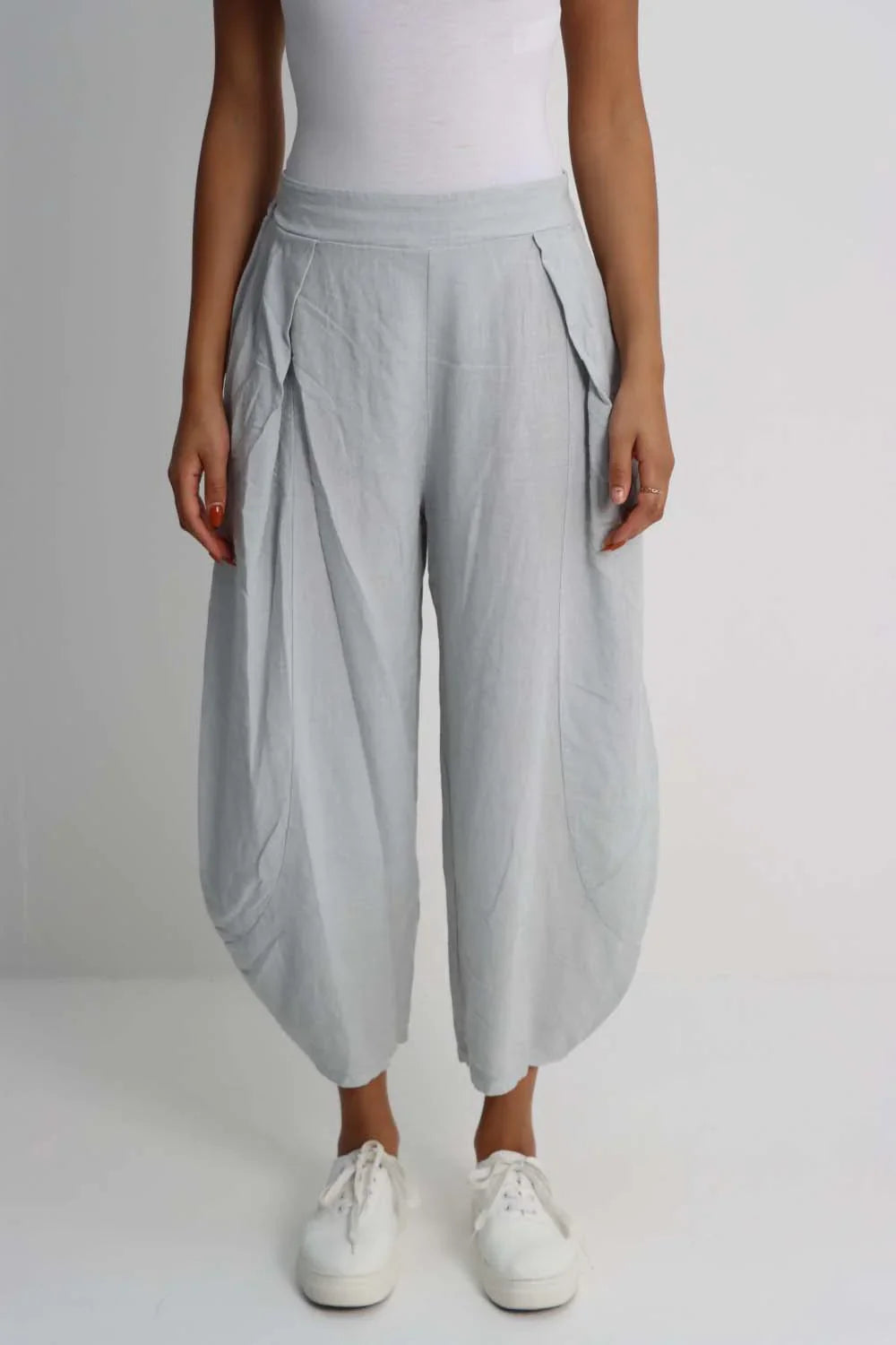 White Italian Plain Layered 3/4 Linen Jogger For Women 10 - Dropwear