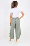 Khaki Italian Plain Layered 3/4 Linen Jogger For Women 16 - Dropwear
