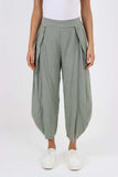 Light Denim Italian Plain Layered 3/4 Linen Jogger For Women 10 - Dropwear