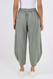 Light Denim Italian Plain Layered 3/4 Linen Jogger For Women 12 - Dropwear