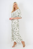 italian shirred elasticated waist animal print short sleeve jumpsuit For Women  - Dropwear