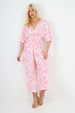 Black italian shirred elasticated waist animal print short sleeve jumpsuit For Women ONE SIZE TO FIT UK 8-18 - Dropwear