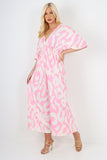 Light Pink italian shirred elasticated waist animal print short sleeve jumpsuit For Women ONE SIZE TO FIT UK 8-18 - Dropwear