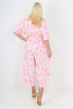 Ocean italian shirred elasticated waist animal print short sleeve jumpsuit For Women ONE SIZE TO FIT UK 8-18 - Dropwear