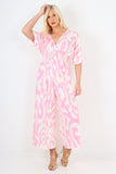 Navy italian shirred elasticated waist animal print short sleeve jumpsuit For Women ONE SIZE TO FIT UK 8-18 - Dropwear