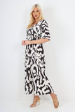 italian shirred elasticated waist animal print short sleeve jumpsuit For Women  - Dropwear