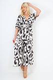 italian shirred elasticated waist animal print short sleeve jumpsuit For Women  - Dropwear