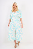 italian shirred elasticated waist animal print short sleeve jumpsuit For Women  - Dropwear