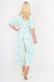 italian shirred elasticated waist animal print short sleeve jumpsuit For Women  - Dropwear