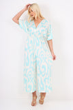 italian shirred elasticated waist animal print short sleeve jumpsuit For Women  - Dropwear