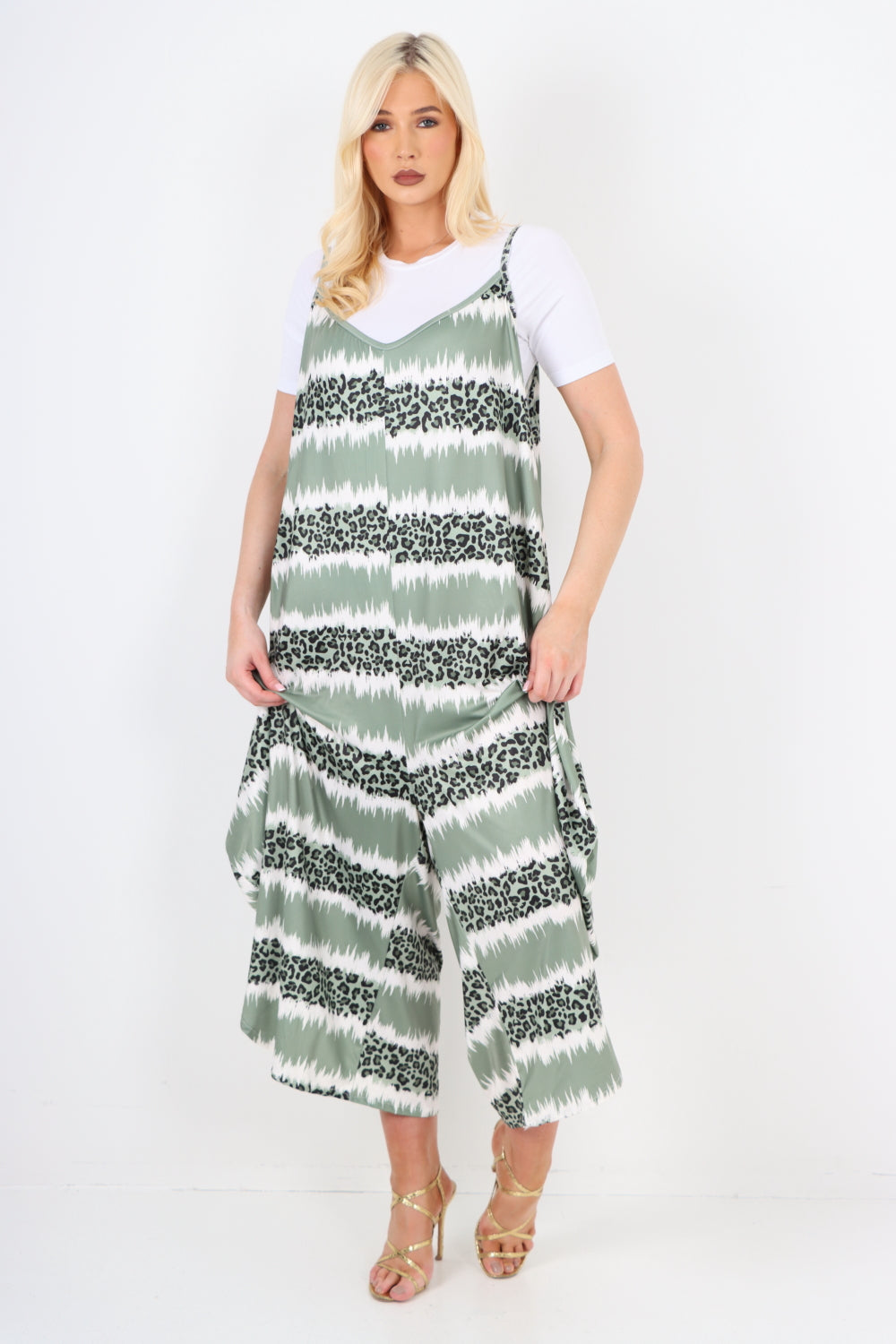 italian animal print deep v neck jumpsuit For Women  - Dropwear