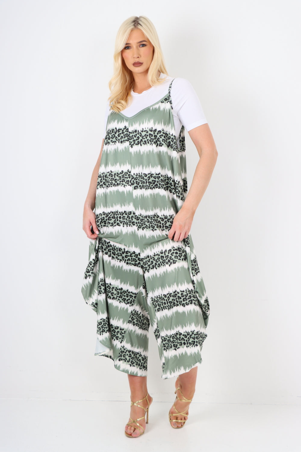 italian animal print deep v neck jumpsuit For Women  - Dropwear