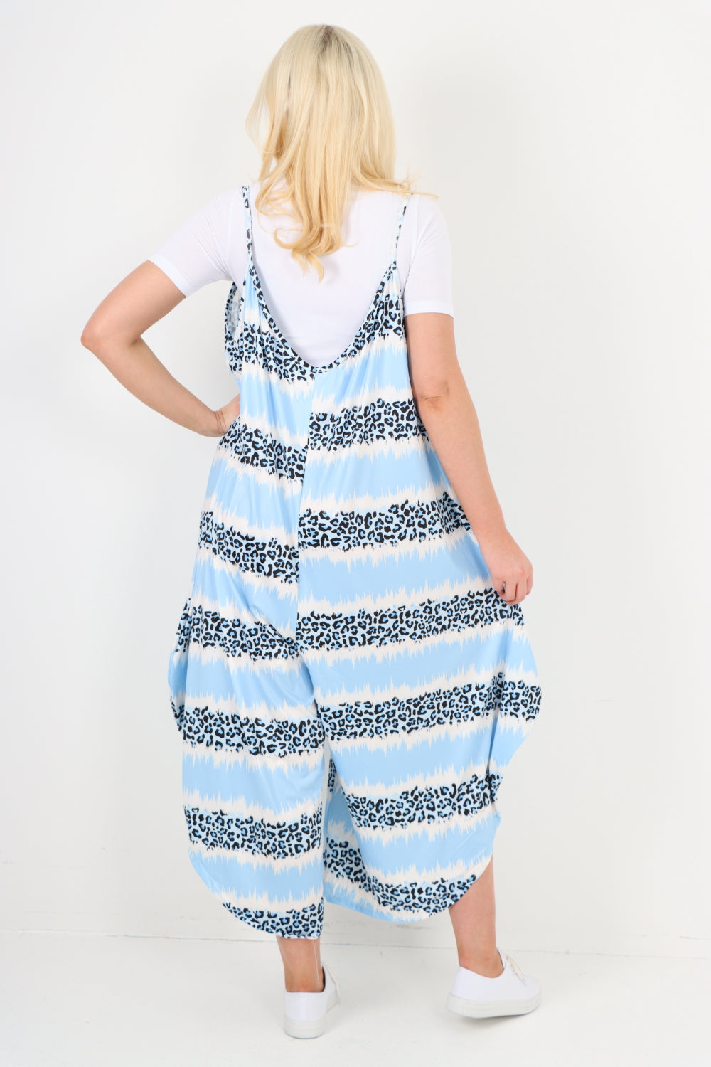 Navy italian animal print deep v neck jumpsuit For Women ONE SIZE TO FIT UK 8-22 - Dropwear