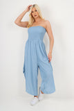 italian denim look ruched detail jumpsuit For Women  - Dropwear