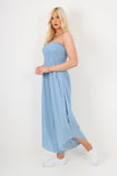 italian denim look ruched detail jumpsuit For Women  - Dropwear