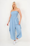 italian denim look ruched detail jumpsuit For Women  - Dropwear