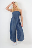 Dark Denim italian denim look ruched detail jumpsuit For Women ONE SIZE TO FIT UK 8-16 - Dropwear