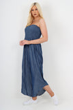 Light Denim italian denim look ruched detail jumpsuit For Women ONE SIZE TO FIT UK 8-16 - Dropwear