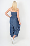 italian denim look ruched detail jumpsuit For Women  - Dropwear