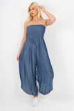 italian denim look ruched detail jumpsuit For Women  - Dropwear