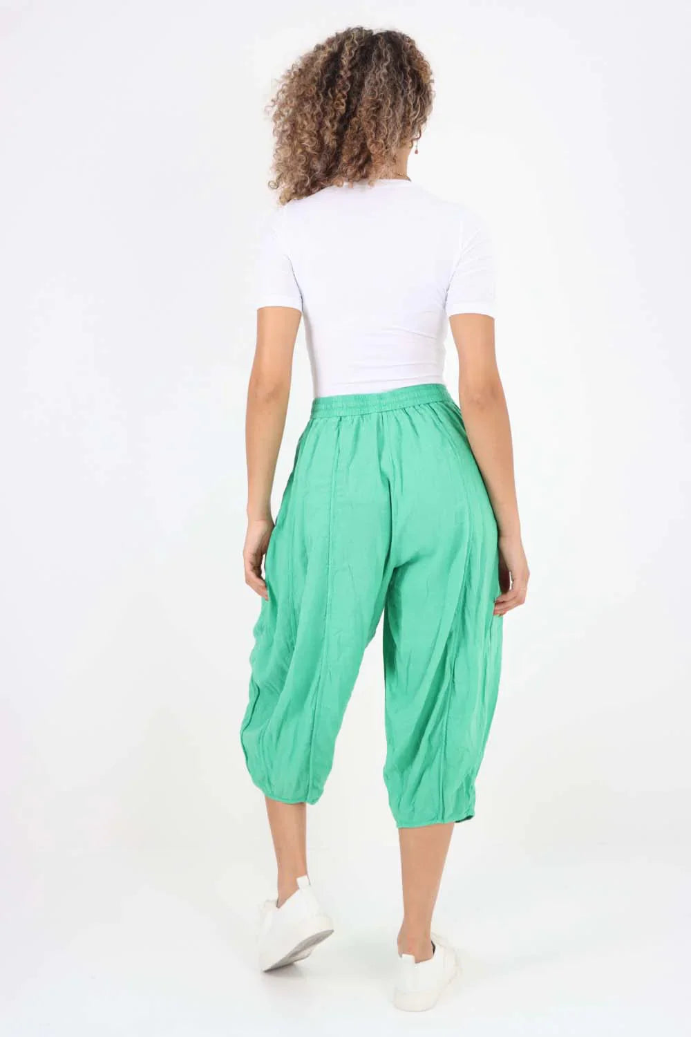 Khaki Italian Panelled 3/4 Length Linen Joggers For Women 18 - Dropwear