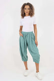 White Italian Panelled 3/4 Length Linen Joggers For Women 12 - Dropwear