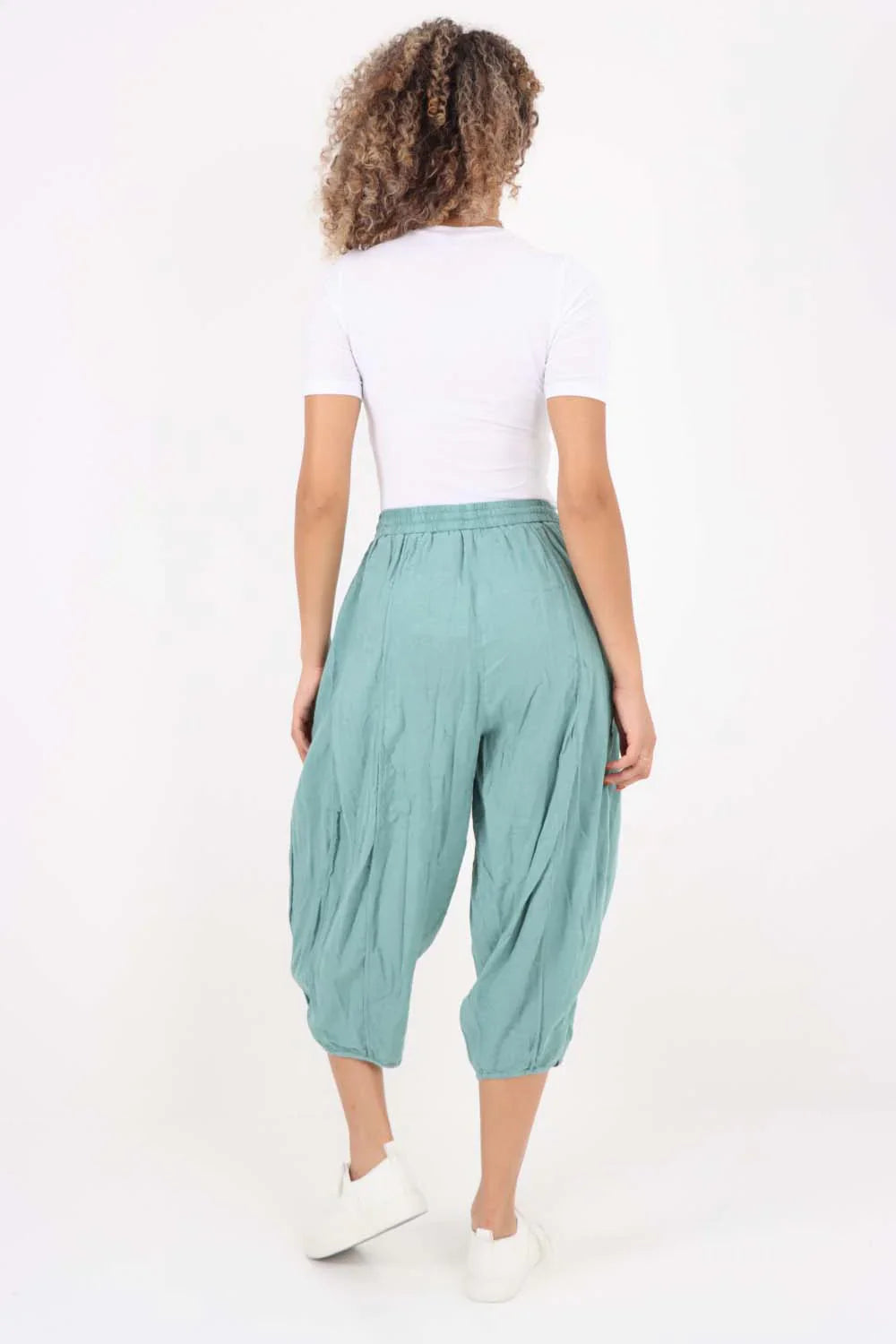 White Italian Panelled 3/4 Length Linen Joggers For Women 16 - Dropwear