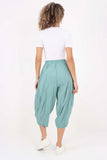 White Italian Panelled 3/4 Length Linen Joggers For Women 16 - Dropwear