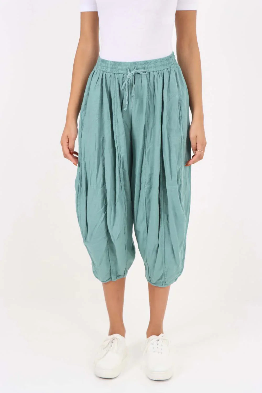 Italian Panelled 3/4 Length Linen Joggers For Women  - Dropwear