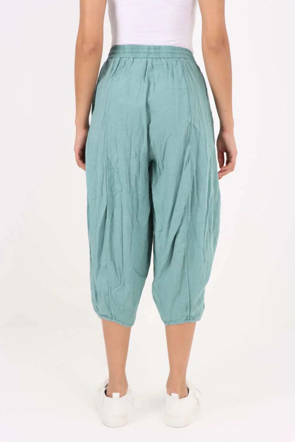 White Italian Panelled 3/4 Length Linen Joggers For Women 20 - Dropwear