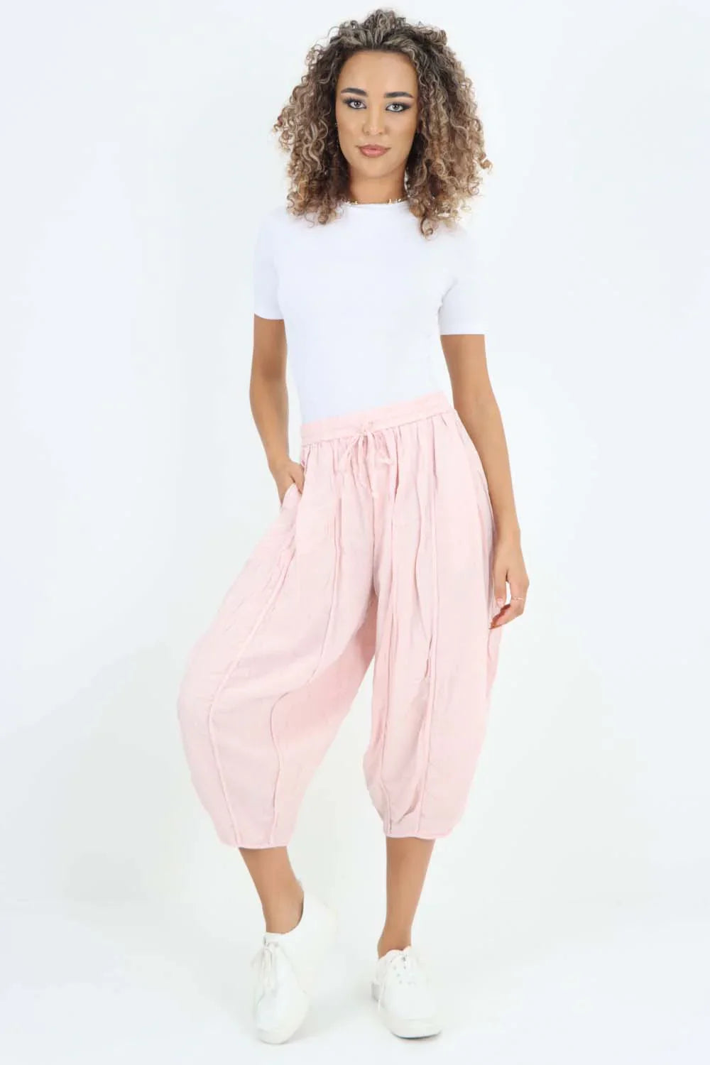 Baby Italian Panelled 3/4 Length Linen Joggers For Women 12 - Dropwear