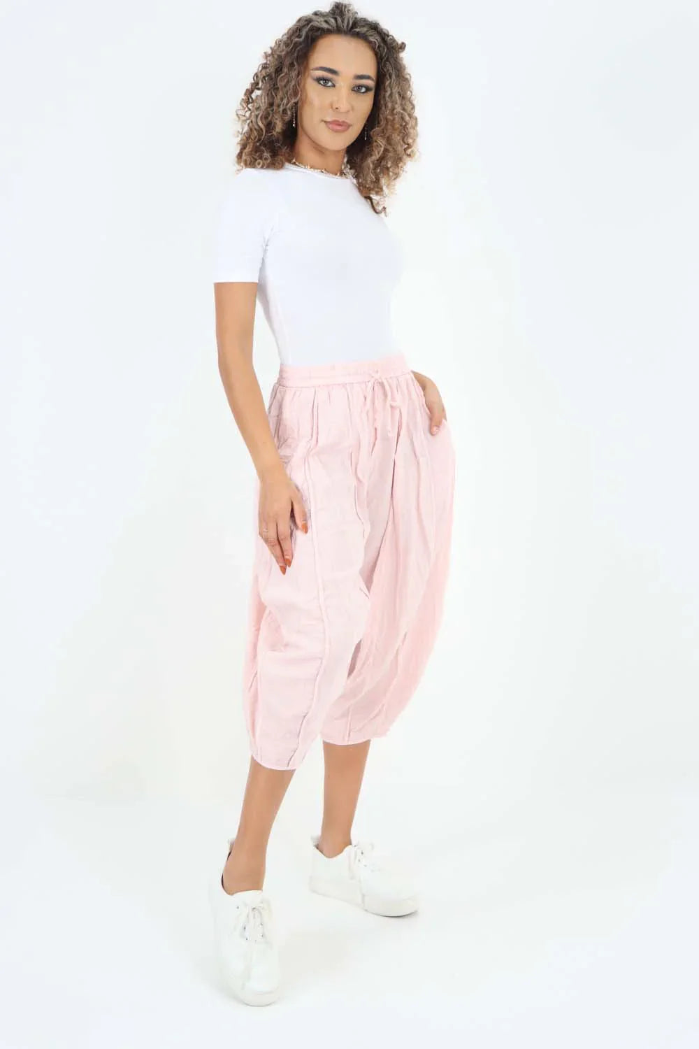 Baby Italian Panelled 3/4 Length Linen Joggers For Women 18 - Dropwear