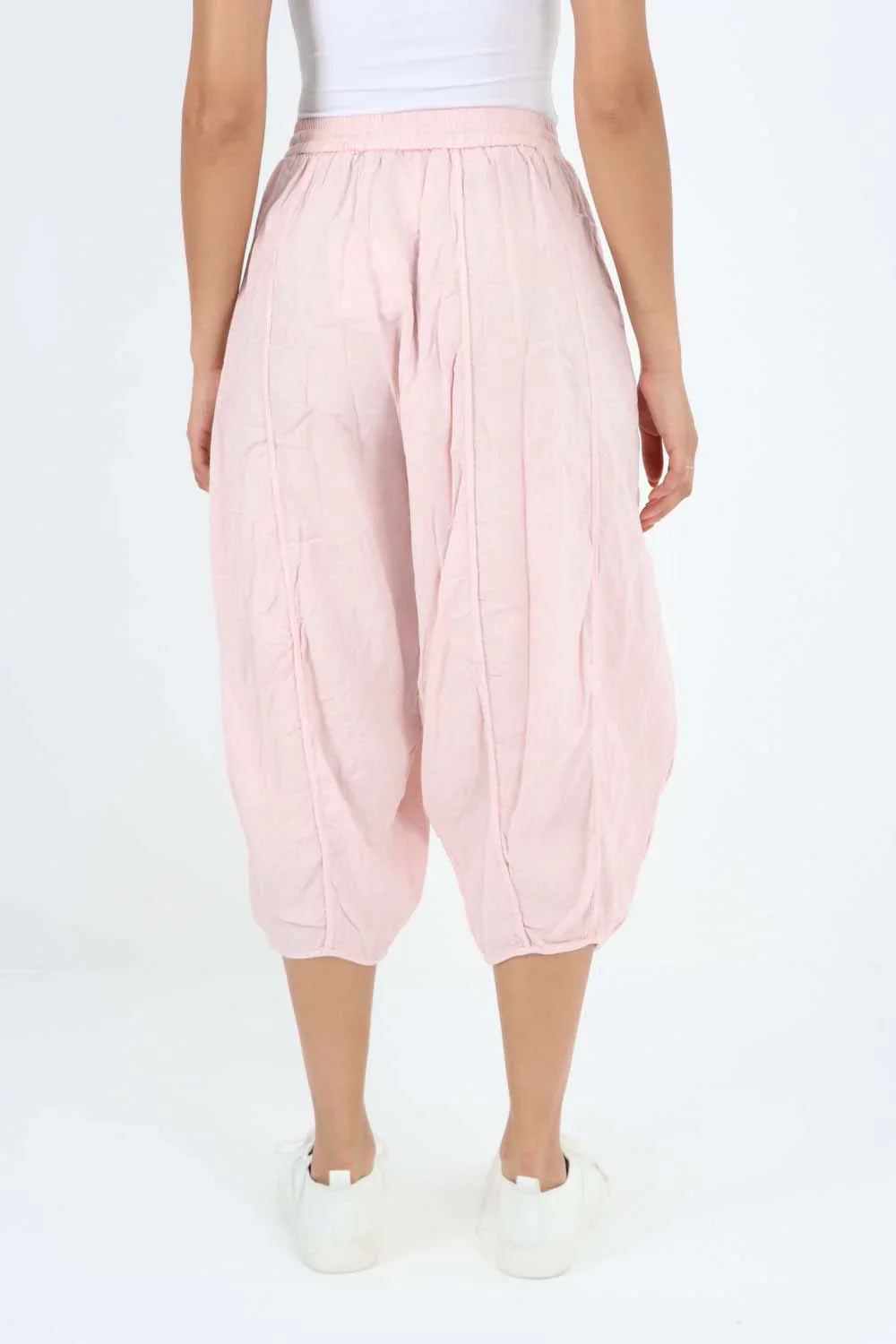 Black Italian Panelled 3/4 Length Linen Joggers For Women 12 - Dropwear