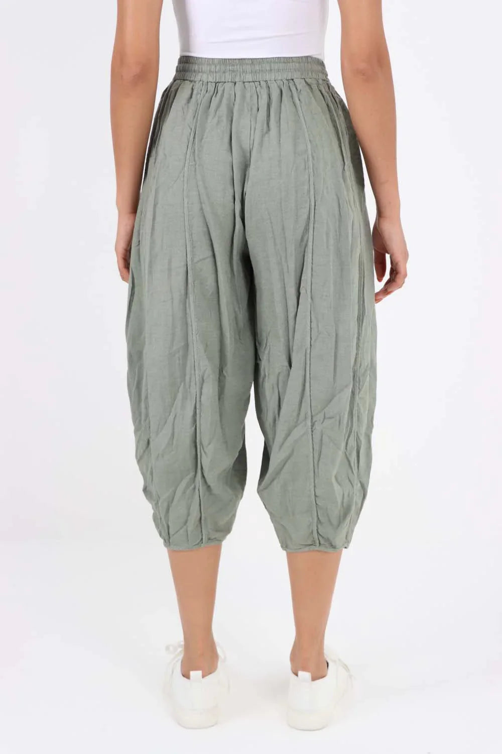 Nude Italian Panelled 3/4 Length Linen Joggers For Women 16 - Dropwear