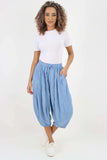 Nude Italian Panelled 3/4 Length Linen Joggers For Women 18 - Dropwear
