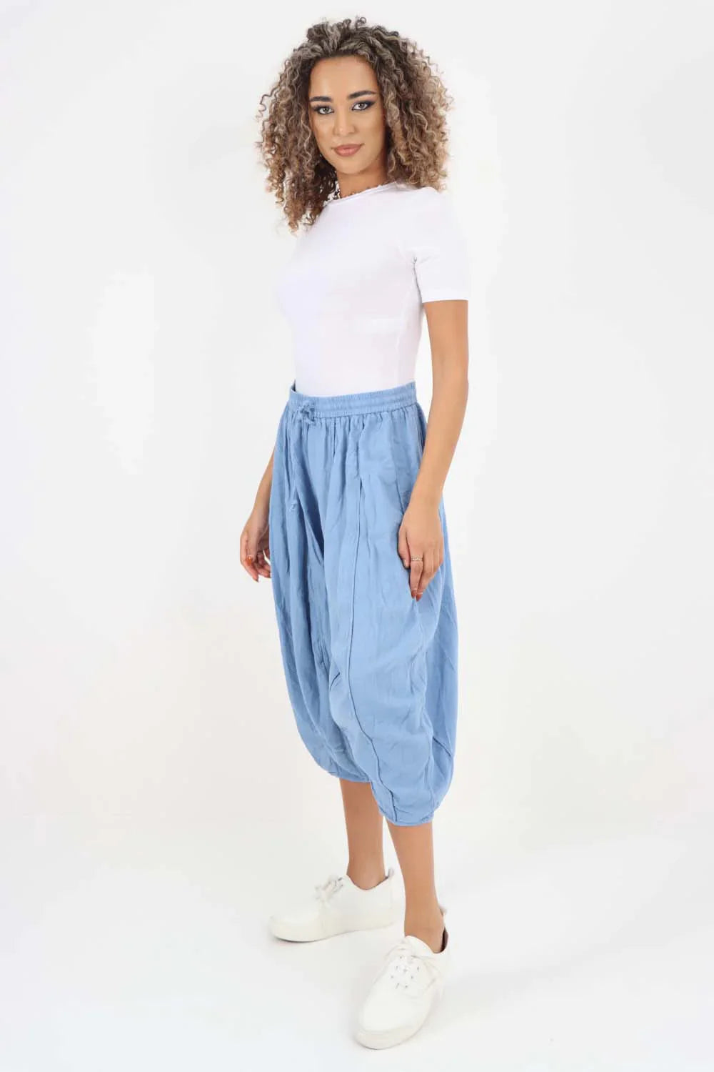 Nude Italian Panelled 3/4 Length Linen Joggers For Women 20 - Dropwear