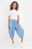 Sea Green Italian Panelled 3/4 Length Linen Joggers For Women 14 - Dropwear