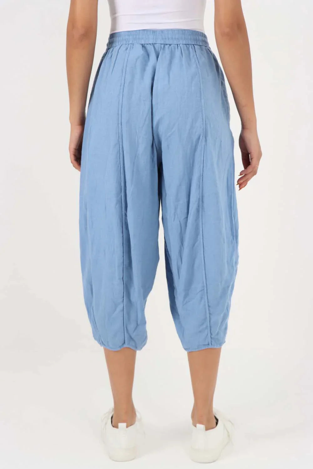 Sea Green Italian Panelled 3/4 Length Linen Joggers For Women 18 - Dropwear