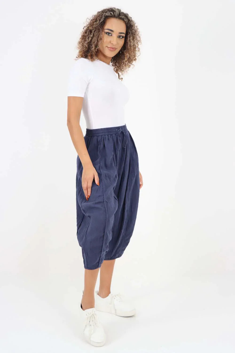 Grey Italian Panelled 3/4 Length Linen Joggers For Women 14 - Dropwear